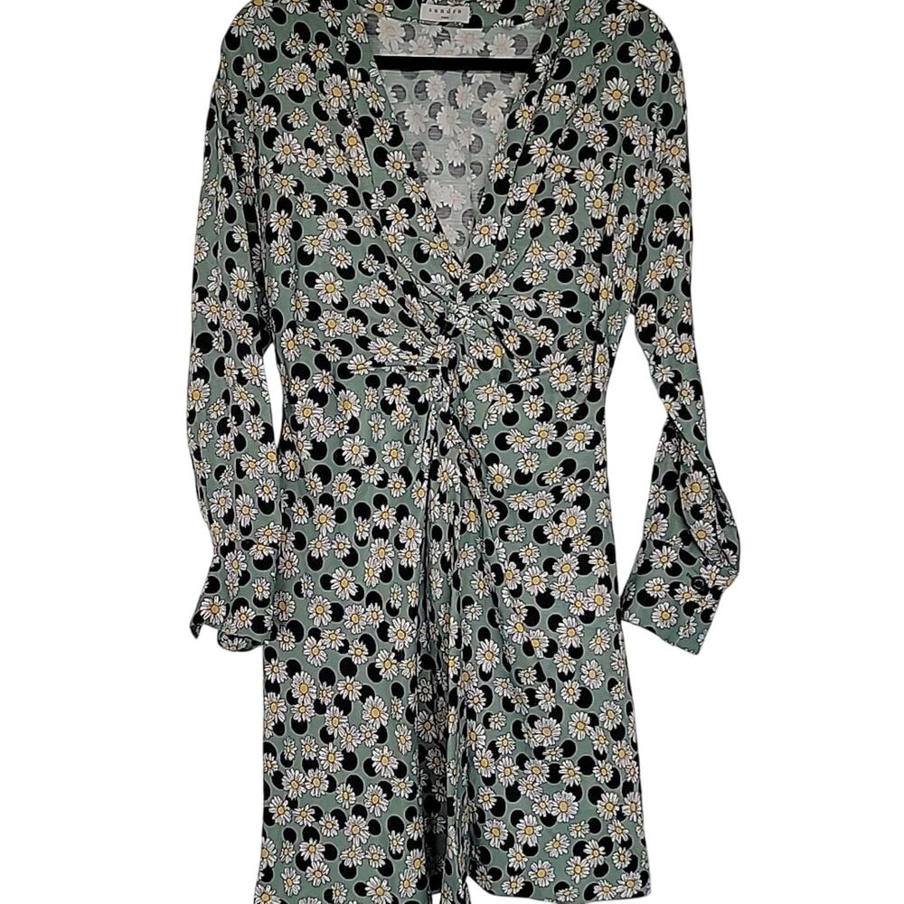 Sandro Angele Ruched Printed Linen-blend Mini Dress in Sage, 40